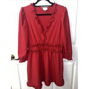 Sundays Anthropologie Red Ruffles Long-Sleeve Dakota Mini Dress Size Medium‎